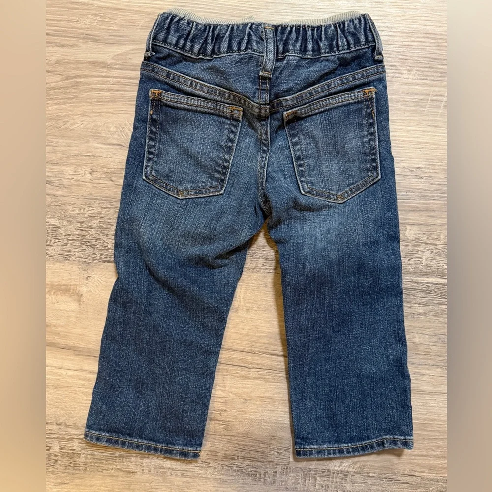 Baby Gap Blue Jeans w/Gray Sweatpants Waistband Lining SZ 2T Hook & Eye Closure